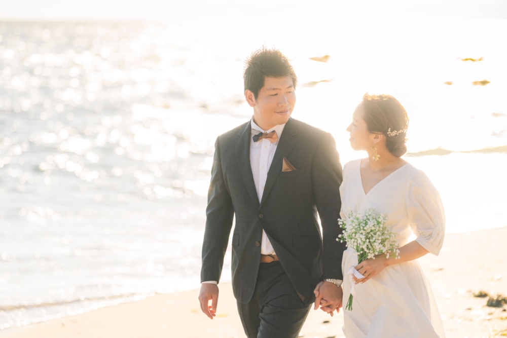 愛知 名古屋 出張撮影 ロケーションフォト　カメラマン 野間灯台 海 ウェディングフォト 前撮り 夕日 夕陽