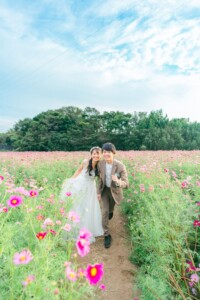 観光農園花ひろば 前撮り ウエディング ロケーション撮影 フォトウエディング コスモス 出張撮影カメラマン